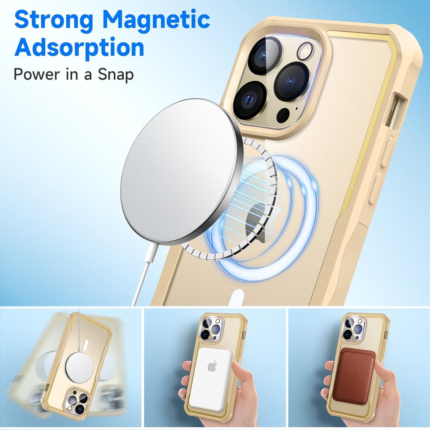 seacosmo for iPhone 14 Pro Max Case, Full Body Bumper with Built-in 9H Tempered Glass Privacy Screen Protector and Camera Lens Protector, Compatible with MagSafe, Shockproof Phone Case, 6.7", Gold