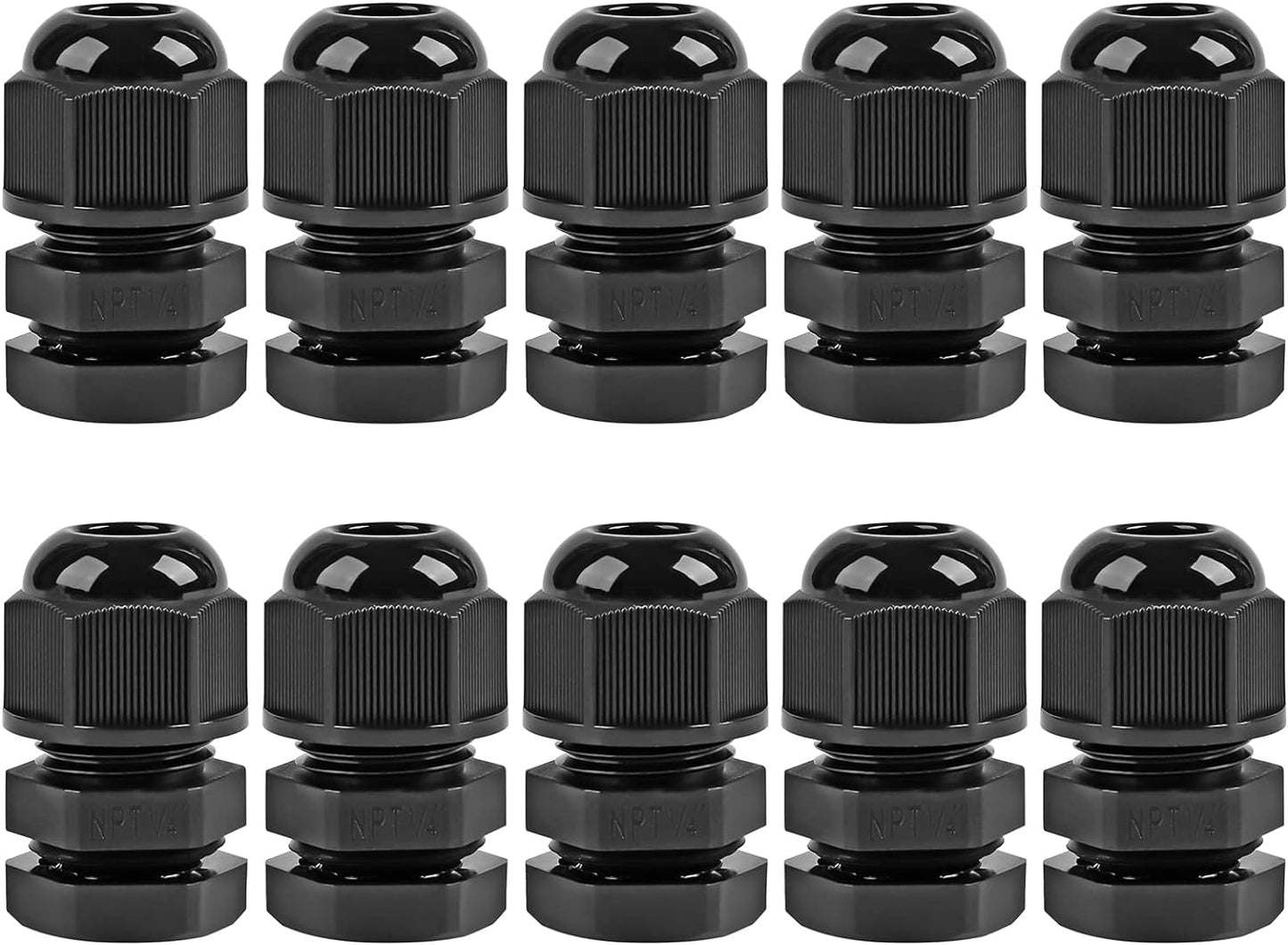 XHF 10 Pcs 1/4" IP68 Strain Relief Nylon Cord Grip NPT Cable Glands Adjustable UL Listed and RoHS Compliant (Black)