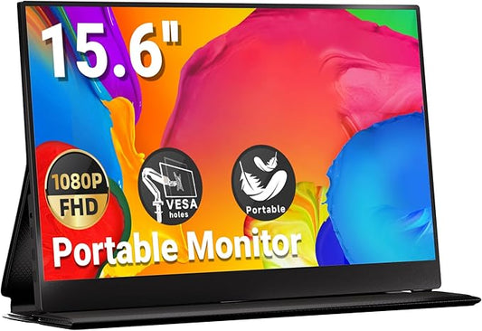 Ingnok Portable Monitor, 15.6inch FHD 1080P Travel Monitor, Ultra-Thin, USB-C Plug&Play, Built-in Speakers, Portable Screen for Laptop, Mac, Switch/PS5, Travel&Office Assistant