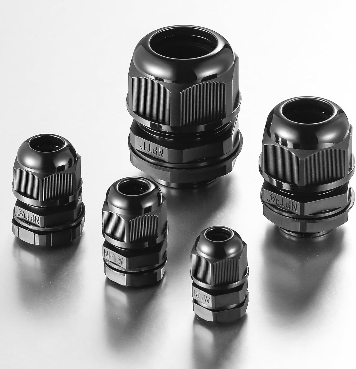 IP68 Waterproof NPT Cable Glands Assortment - 38pcs Cord Grip for Cables 1/4'', 3/8", 1/2", 3/4" - UL Listed and RoHS Compliant - Nylon Strain Relief