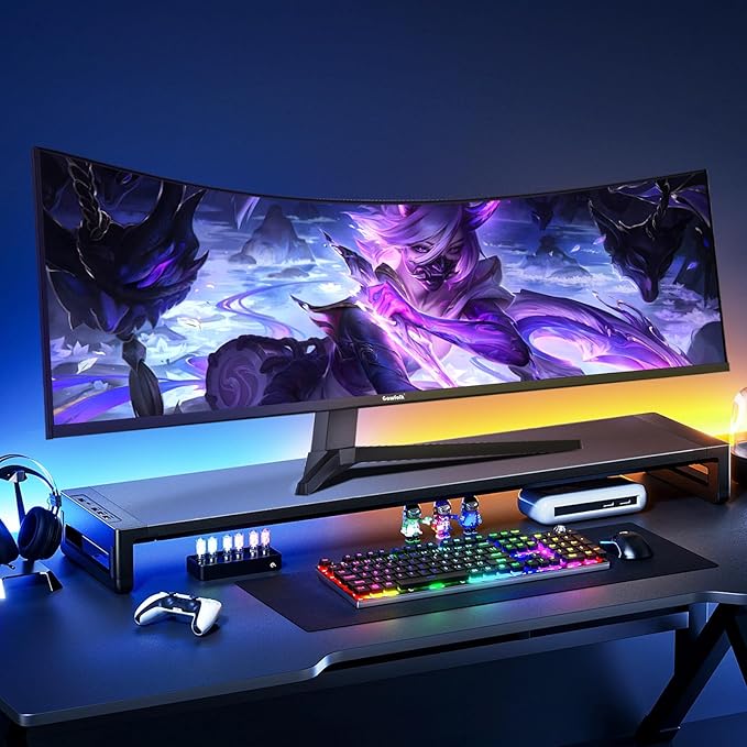 Gawfolk 49 inch Ultra-Wide Curved 1500R Gaming Computer Monitor, DQHD(5120×1440), 240Hz, 1MS, FreeSync, 120% sRGB, Height Adjustable PC Screen, HDMI2.1 & DP1.4, Compatible Wall Mount 100*100mm-Black