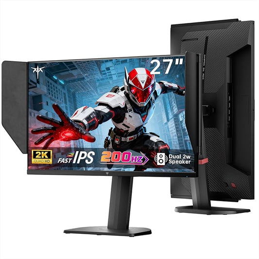 KTC 27 Inch Gaming Monitor 27M1, 1440p 200Hz Computer Monitor with Built-in Sperkers, Up to 210Hz, 2K QHD Fast IPS, Adaptive Sync, 130% sRGB, ΔE＜2, Height Adjustable Monitors with Shielding Hood