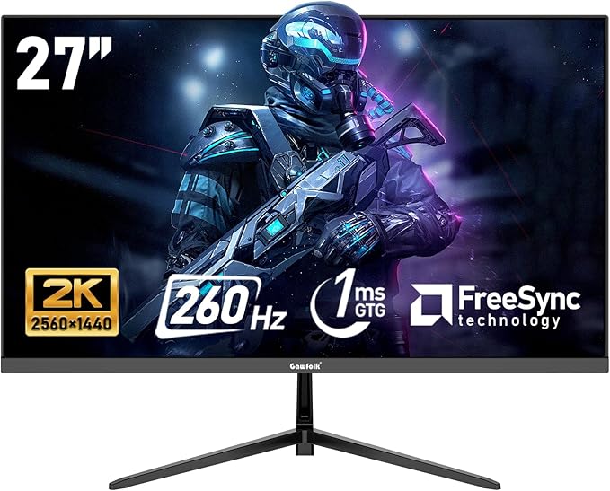 Gawfolk 27 Inch Gaming Monitor QHD (2560x1440), 260Hz, IPS Panel, 1ms Response Time, G-Sync & Freesync Compatible,Wall Mount Compatible 75 * 75mm,Black