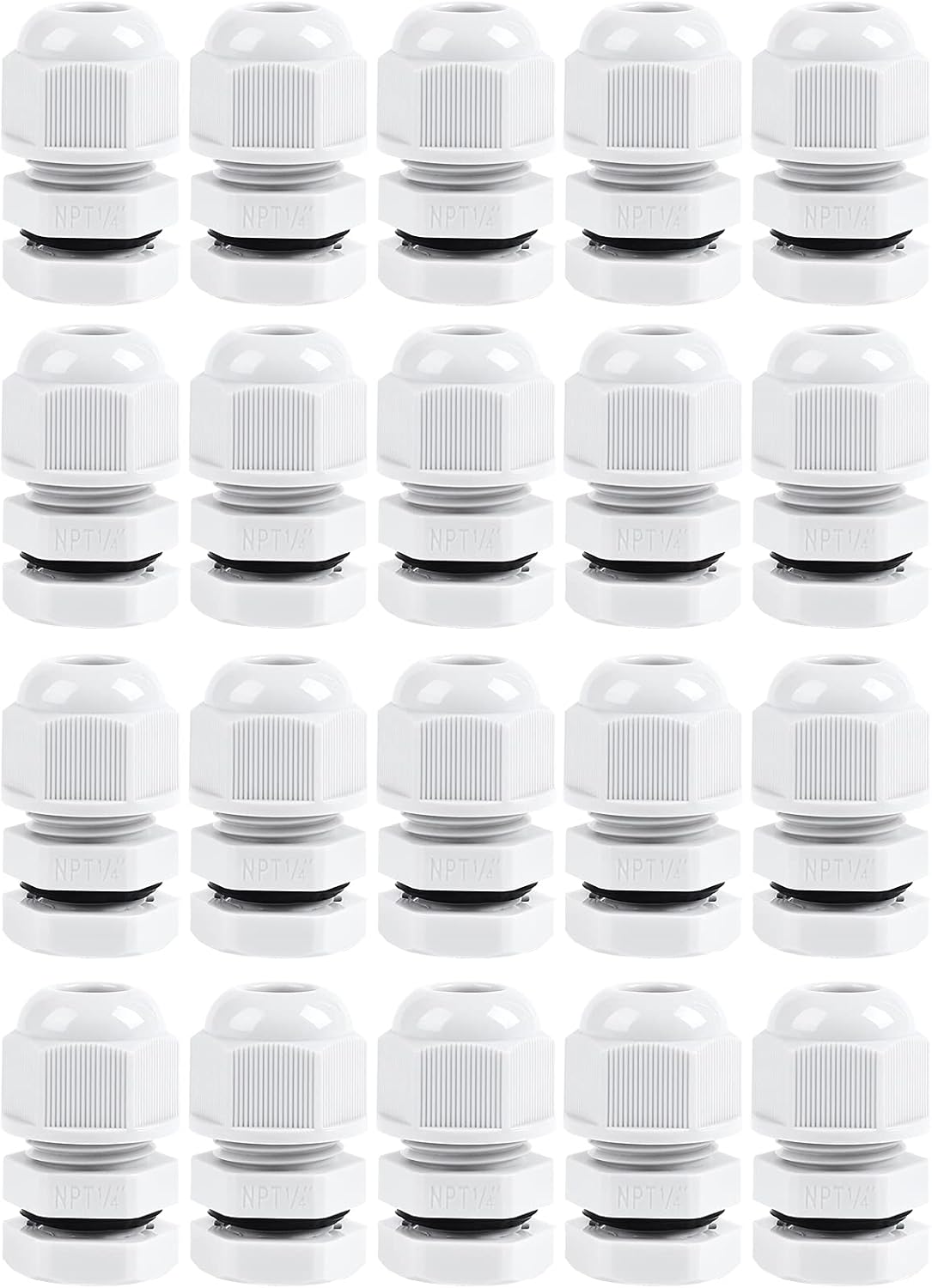 XHF 20 Pcs 1/4 Inch IP68 Strain Relief Nylon Cord Grip NPT Cable Glands Adjustable UL Listed and RoHS Compliant (Grey)