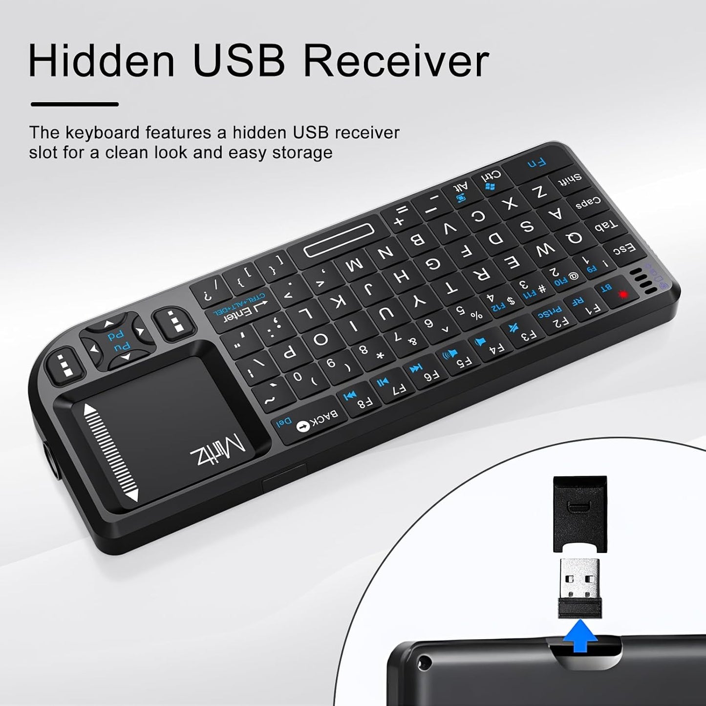 Mini Wireless Keyboard with Touchpad, Bluetooth Keyboard for iPad/Tablet/PC/TV, 2.4GHz USB Dongle & Bluetooth Dual Mode, Portable & Lightweight, Long Battery Life for Travel