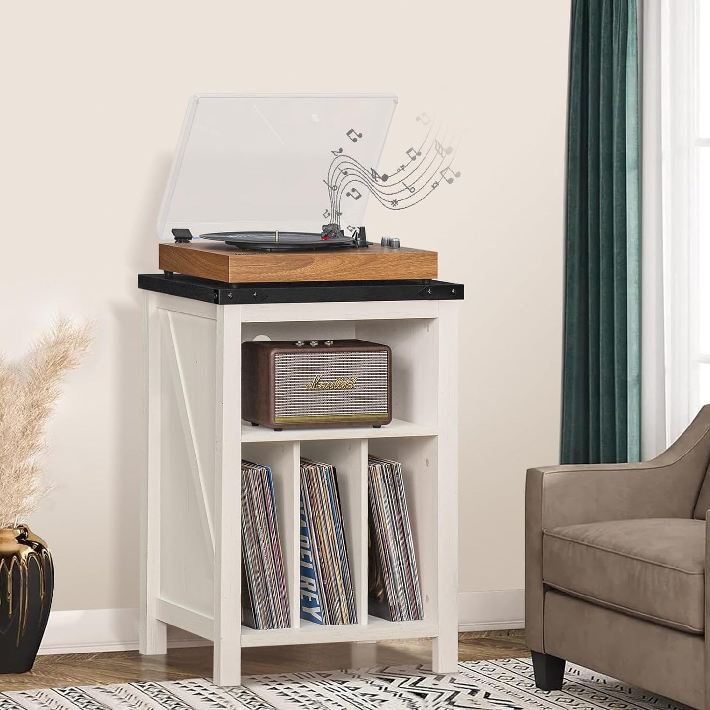 Record Player Stand with Vinyl Record Storage Holds up to 160 Albums,Large Wood Record Player Table Dispaly Shelf，White Turntable Stand Cabinet for Living Room,Bedroom,Office 8