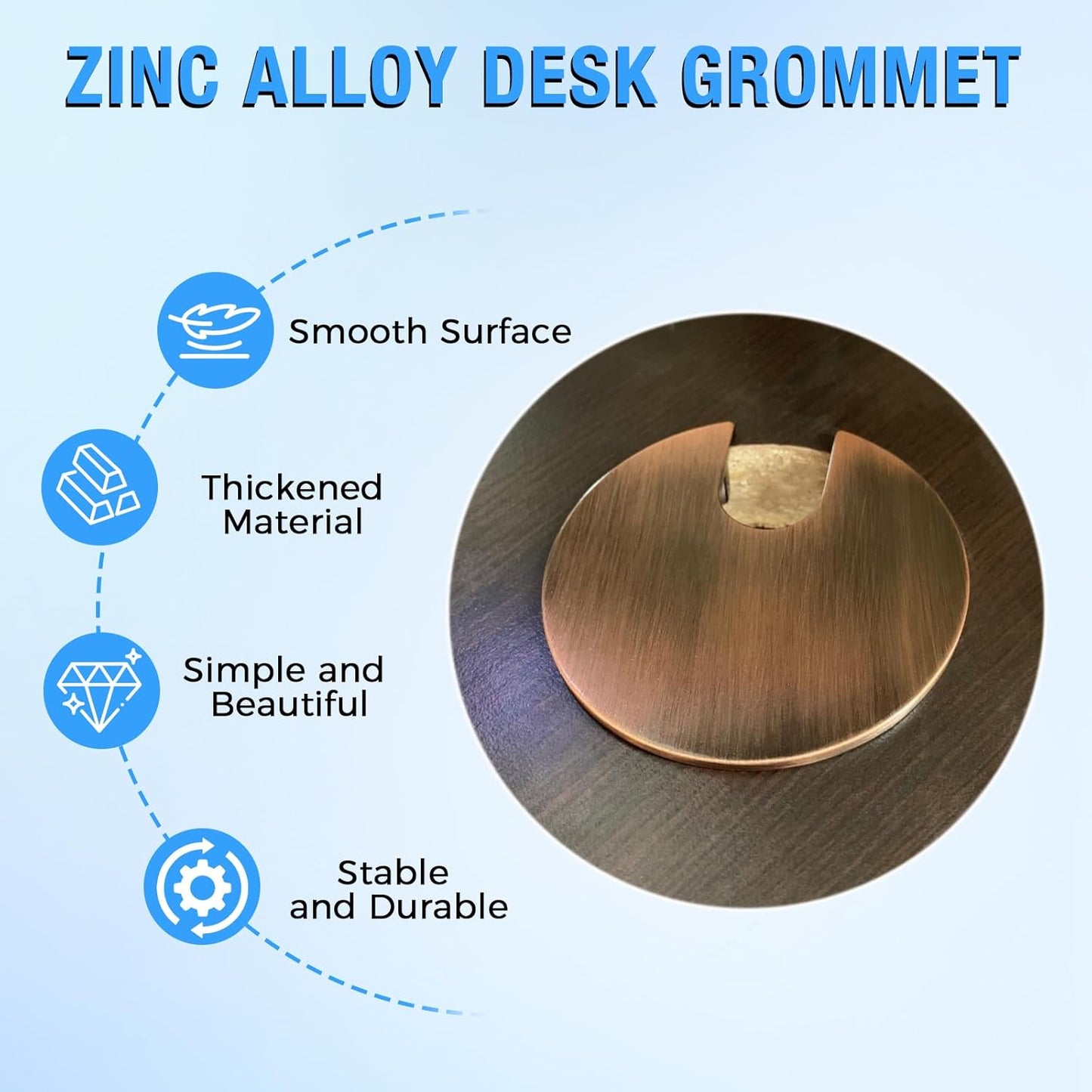 Desk Grommet 1-3/8" (35 mm), Desk Cord Hole Cover, Cable Grommet Metal Zinc Alloy Materilal, Desk Hole Grommet for Office and Home Table Cable, Detachable Cable Cord Organizer (Brushed Silver 2 Pcs)
