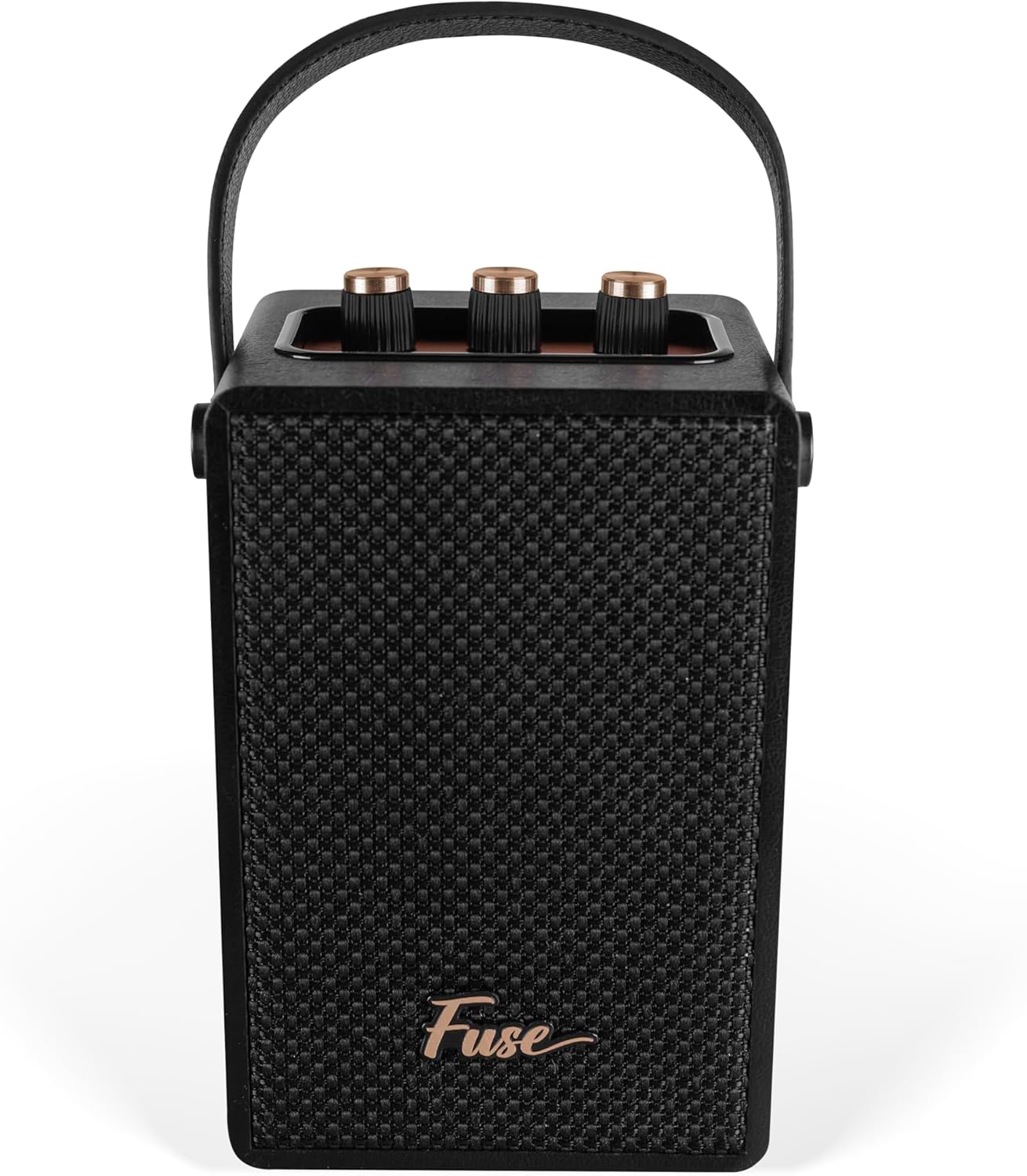 Fuse Andle Vintage Retro Bluetooth Speaker with Vegan Leather Handle | Portable Speaker with Smartphone Connection | USB & AUX Input | Stylish Black Wood Exterior