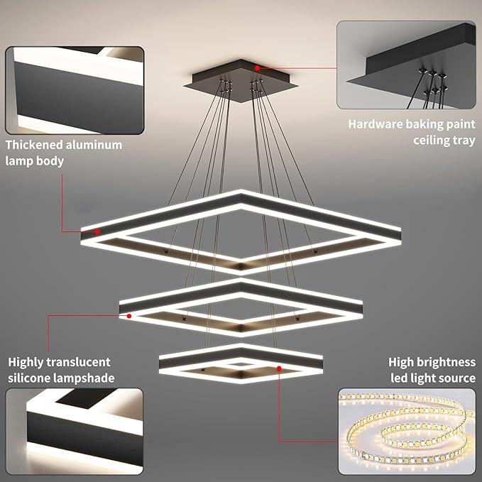 Ceiling Chandelier, with Remote Control Dimmable 3 Color Mode & Brightness (Warm & Cool & Neutral Light) Ceiling Chandelier, Acrylic Anti-Flicker Dining Light Fixture for Kitchen