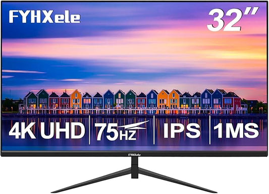 32 Inch 4K UHD 3840 * 2160 Computer Monitor 75hz 1MS, IPS Monitor for Design, Casual Gaming, Work, Ultra-Slim Bezel Monitor Support Adaptive-Sync,100% sRGB,HDR,2X DP & 2X HDMI, VESA 100 * 100mm