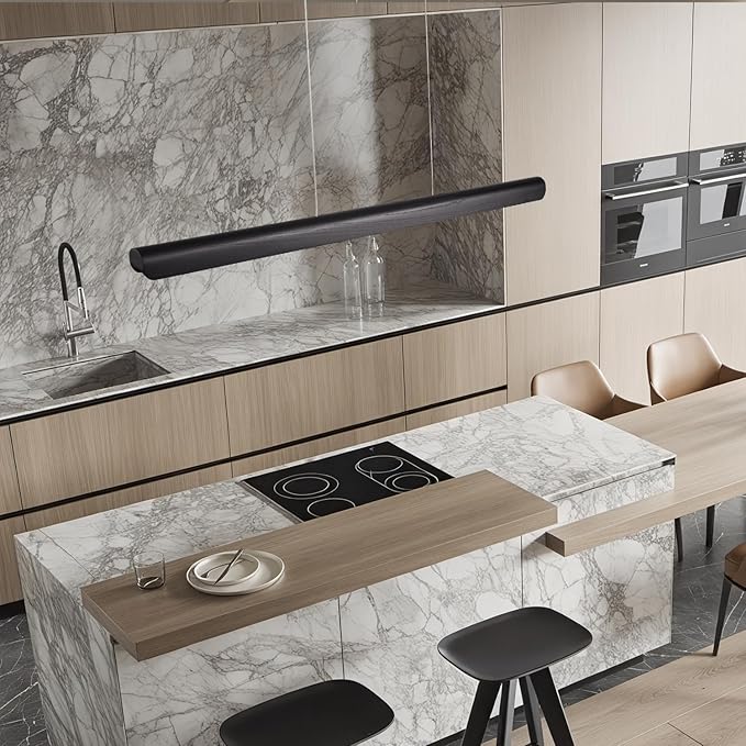 39inch Integrated Led Pendant Light,24w Dimmable Wood Linear Pendant Lighting,Led Modern Island Light with Black Finish,for Kitchen Island,Dining Room,Billiard & Pool Lights