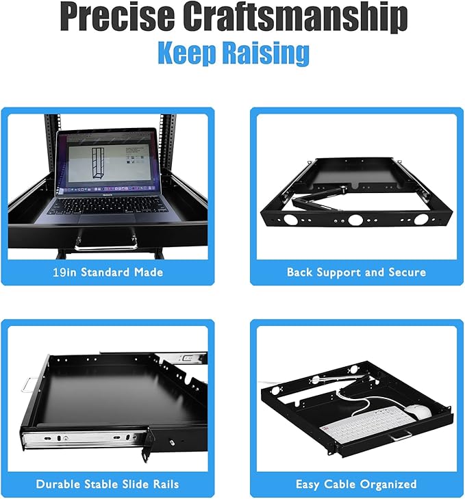 RAISING ELECTRONICS 1U Rack Mount Sliding Keyboard Tray