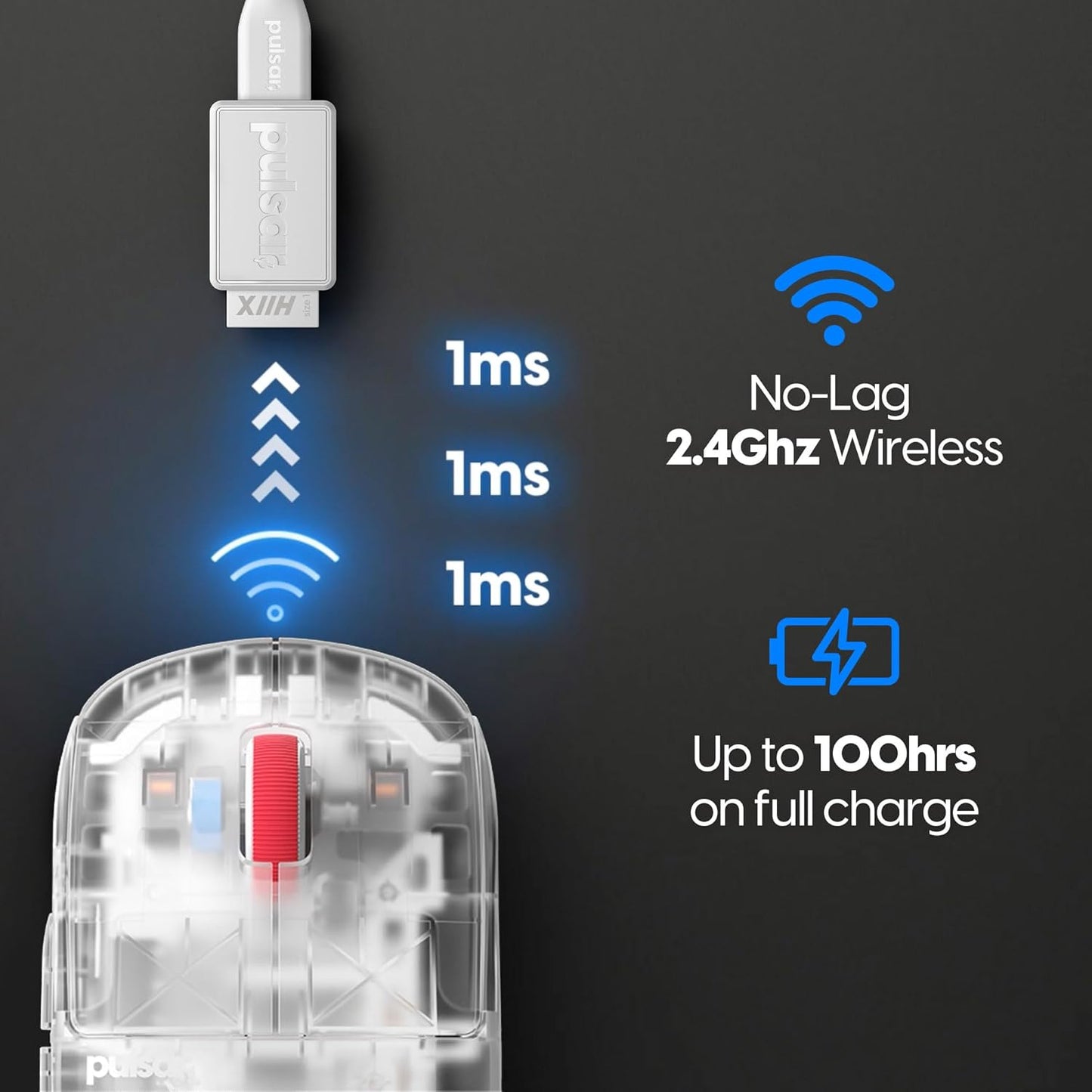 Pulsar Gaming Gears - Super Clear Limited Edition: X2H Mini Wireless Gaming Mouse, Symmetrical, Ultra Lightweight 1.83 oz (52g), PAW3395 26k DPI Optical Sensor, Optical Switch (Mini, Super Clear)