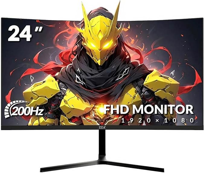ZZA 24 Inch FHD 1080P 200Hz|144Hz Curved Gaming Monitor, 1ms MPRT, VA Panel, 2800R Curvature, AMD FreeSync, Ultra-Thin Bezel, for Esports, PS5, Xbox Series X/S, PC, VESA Mount
