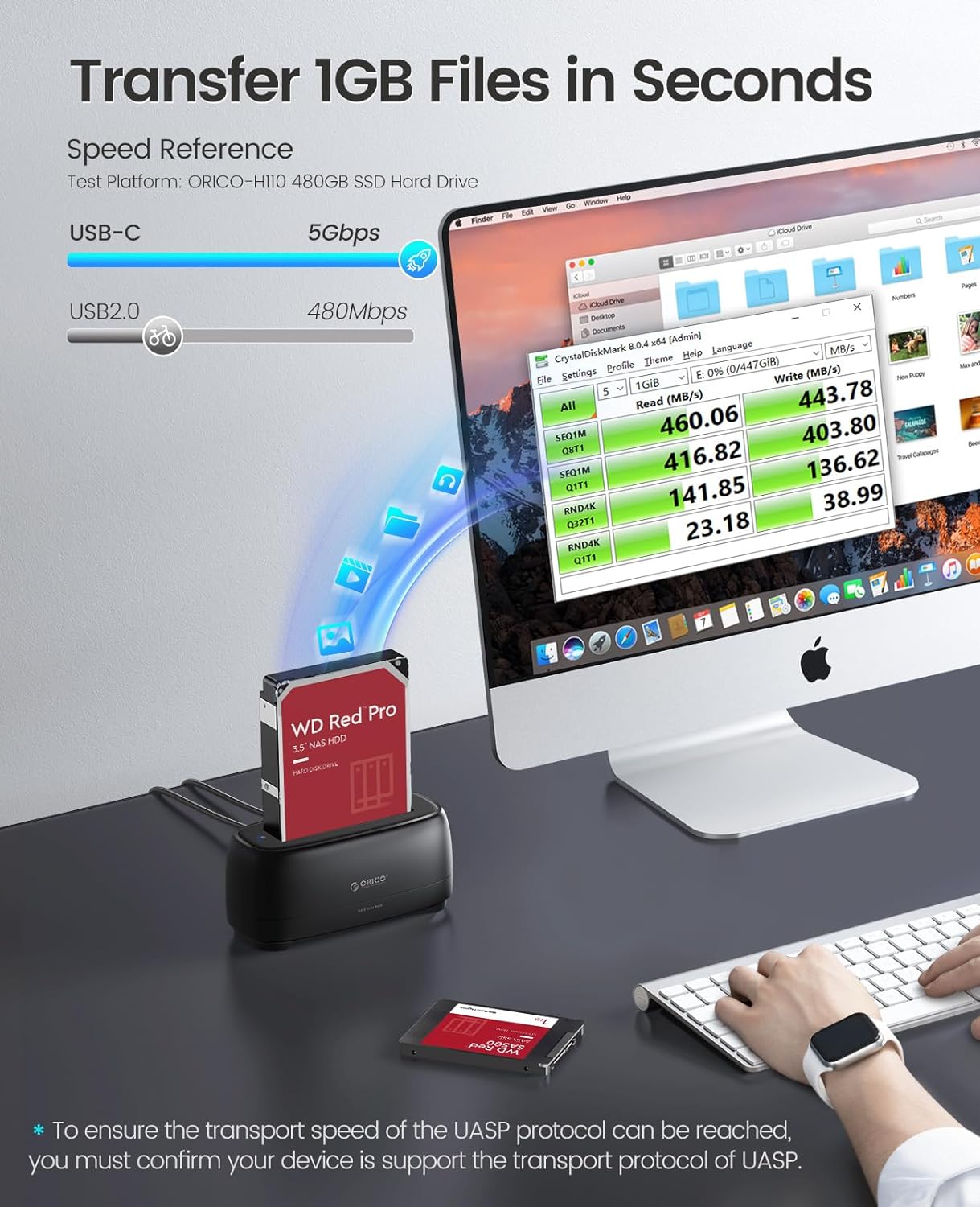 ORICO Hard Drive Docking Station USB 3.2 Gen 1 to SATA USB C Hard Drive Enclosure for 2.5&3.5 Inch SSD HDD Up to 22 TB with 12V Power Supply, Tool-Free and UASP Supported (DD18C3)