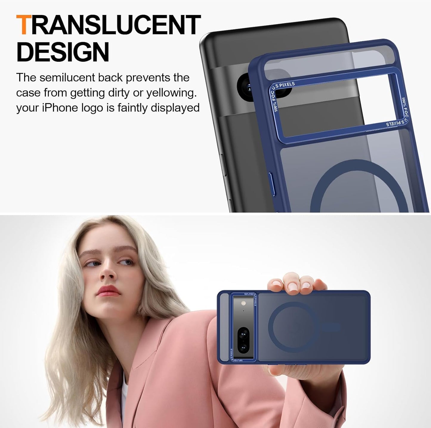 Magnetic for Google Pixel 7 Case, [Military Grade Drop Protection] [Compatible with MagSafe] Shockproof Slim Translucent Matte Anti-Slip for Women Girls Men Case, Dark Blue