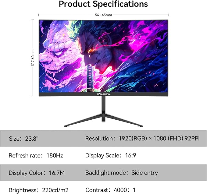23.8 Inch FHD (1920 x 1080) Computer Monitor, VA Panel 180Hz Gaming Office Monitor,3000:1 Contrast Ratio, Adaptive-Sync Support (FreeSync Compatible), HDMI Ports (G25F180)