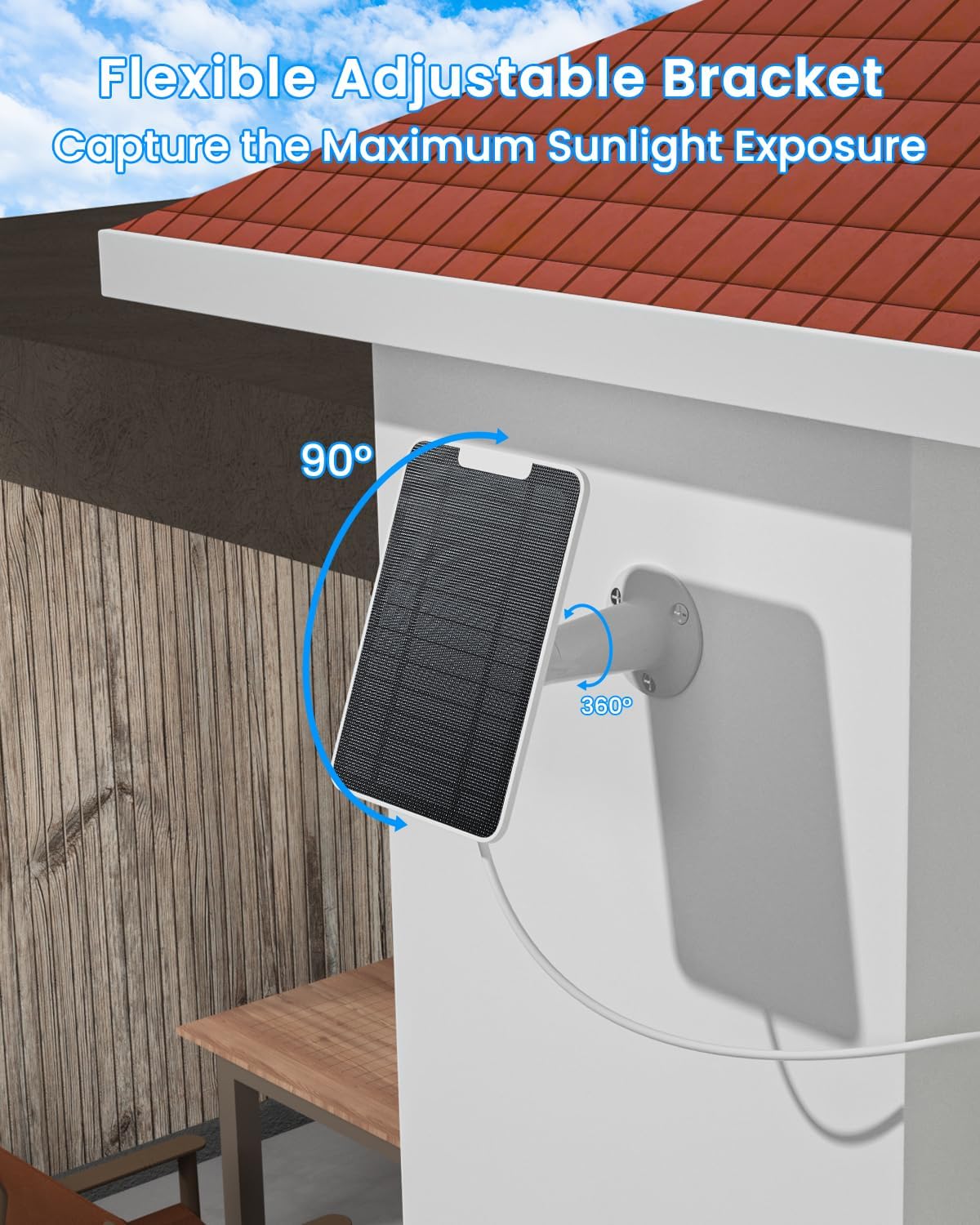 5W Arlo Solar Panel Charger Compatible with Arlo Essential Spotlight/XL Spotlight Camera, Arlo Essential Solar Panel Charger w/ 10ft Waterproof Micro USB Charging Cable, Adjustable Wall Mount, 1 Pack