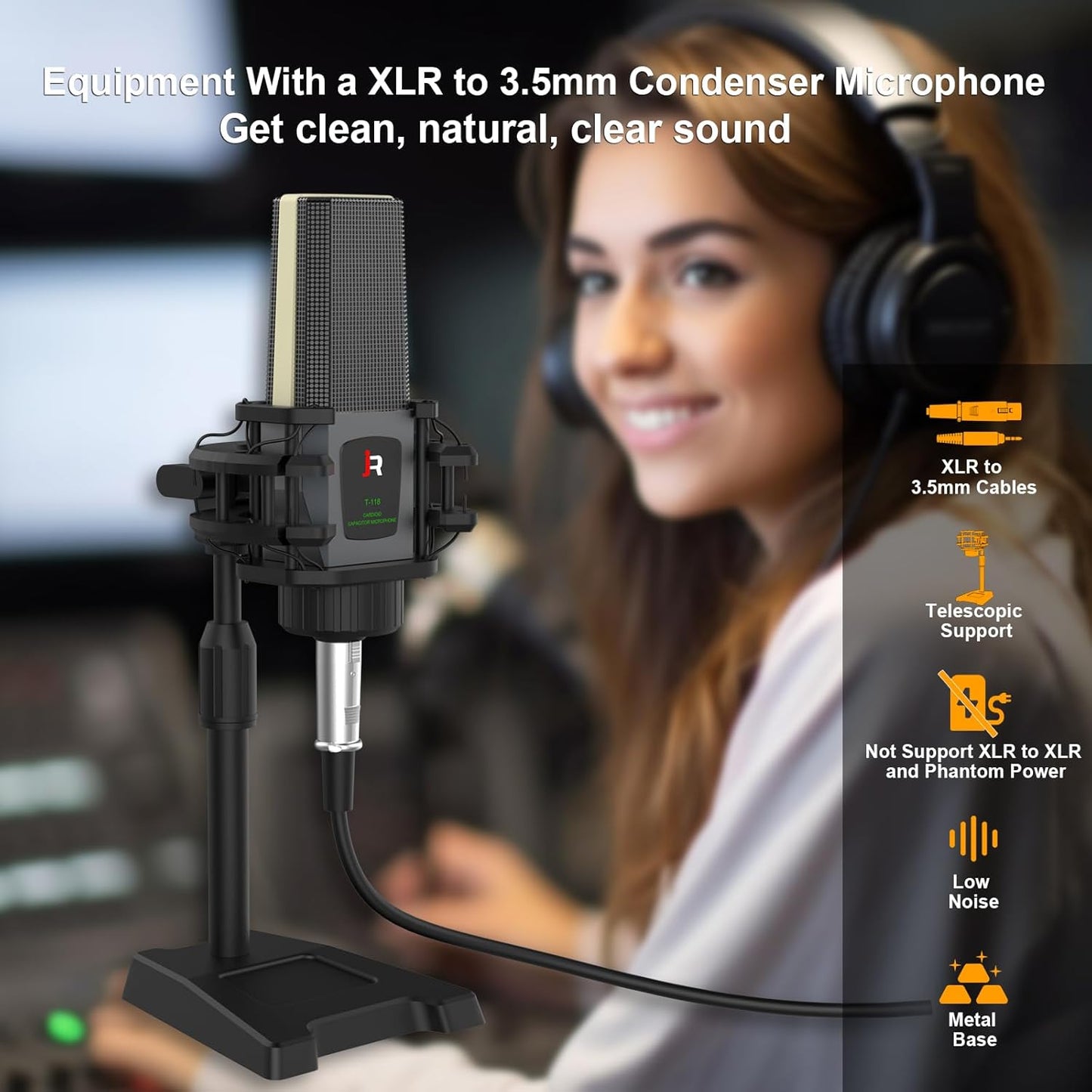 RHM Podcast Equipment Bundle, All-in-One Audio Interface DJ Mixer with Microphone, Stand, Monitor Earphone, Audio Mixer With Sound card for PC/Laptop/Phone, Streaming/Podcasting/Gaming (M9 Set)