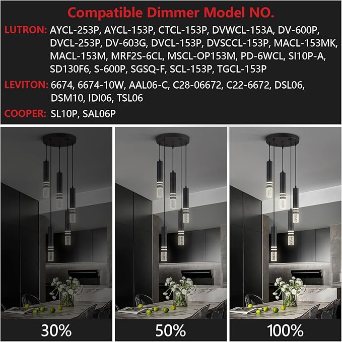 Pendant Lights Kitchen Island, Crystal Pendant Light Fixtures Mini 30W LED Modern Kitchen Pendant Lighting Over Sink and Living Room and Bedroom (Black 5 Light)