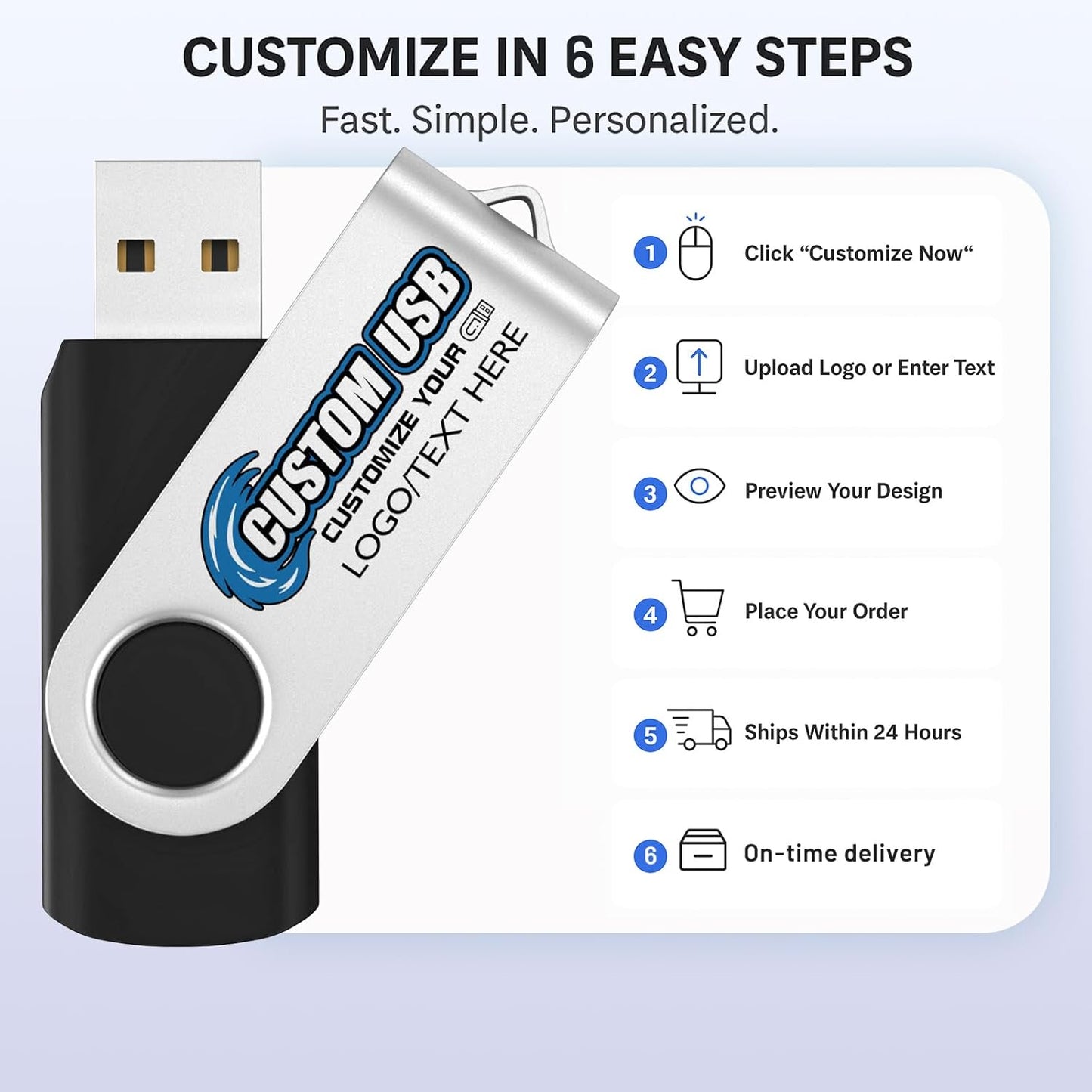 ABLAZE Custom Flash Drive 1GB 100 Pack, Personalized USB Drives Custom USB 2.0 Thumb Drives 100 Pack Memory Stick (Mixcolors)