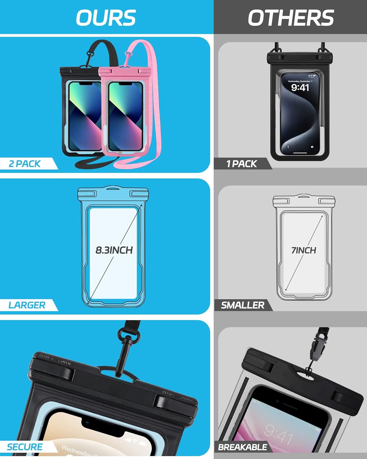 Waterproof Phone Pouch for Cruise Essentials 2025, Beach Vacation Essentials Cruise Ship Essentials Must Haves for Travel, Dry Bag Case for iPhone 16 15 14 13 12 Plus Pro Max Galaxy Pixel 2 Pack
