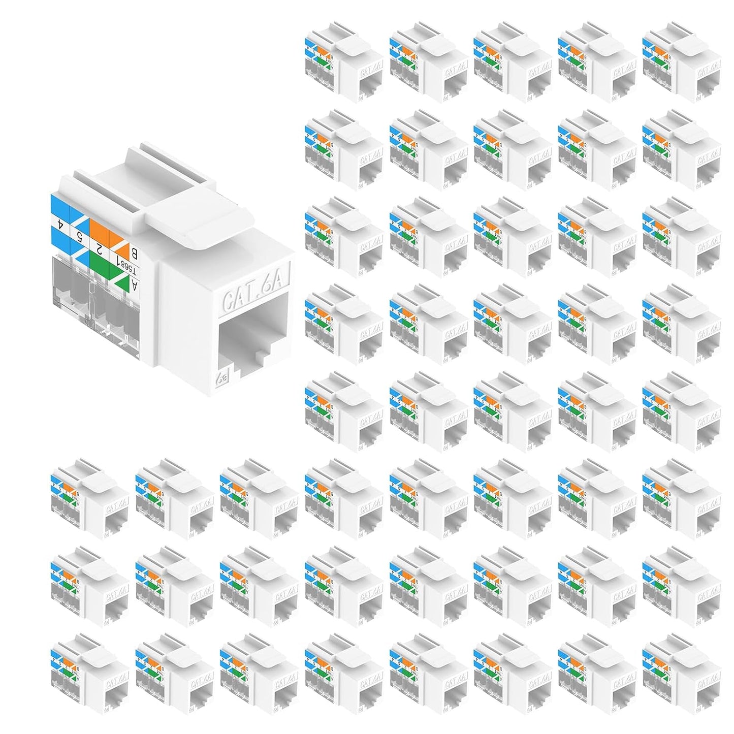 VCE Cat6A RJ45 Keystone Jacks UL Listed 50-Pack, 110-Type UTP Modular Ethernet Jacks Insert 10Gbps, Bundle with Keystone Punch Down Stand and Wire Stripper Cutter