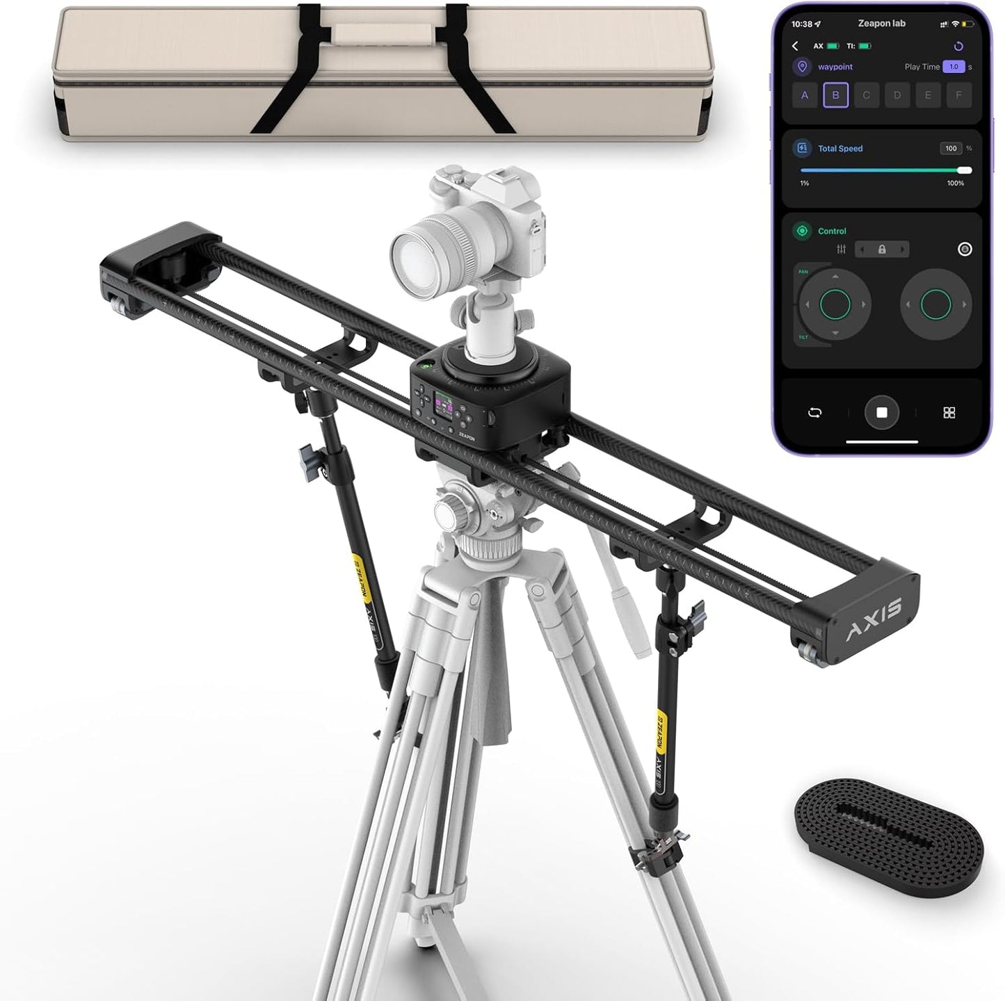 Zeapon AXIS 100 (2-axis) Multi-axis Motorized Camera Slider, 39''/ 100cm DSLR Carbon Fiber Electric Track, LCD Screen APP Control, Pan Head for 360° Panoramic Time-Lapse Follow Focus