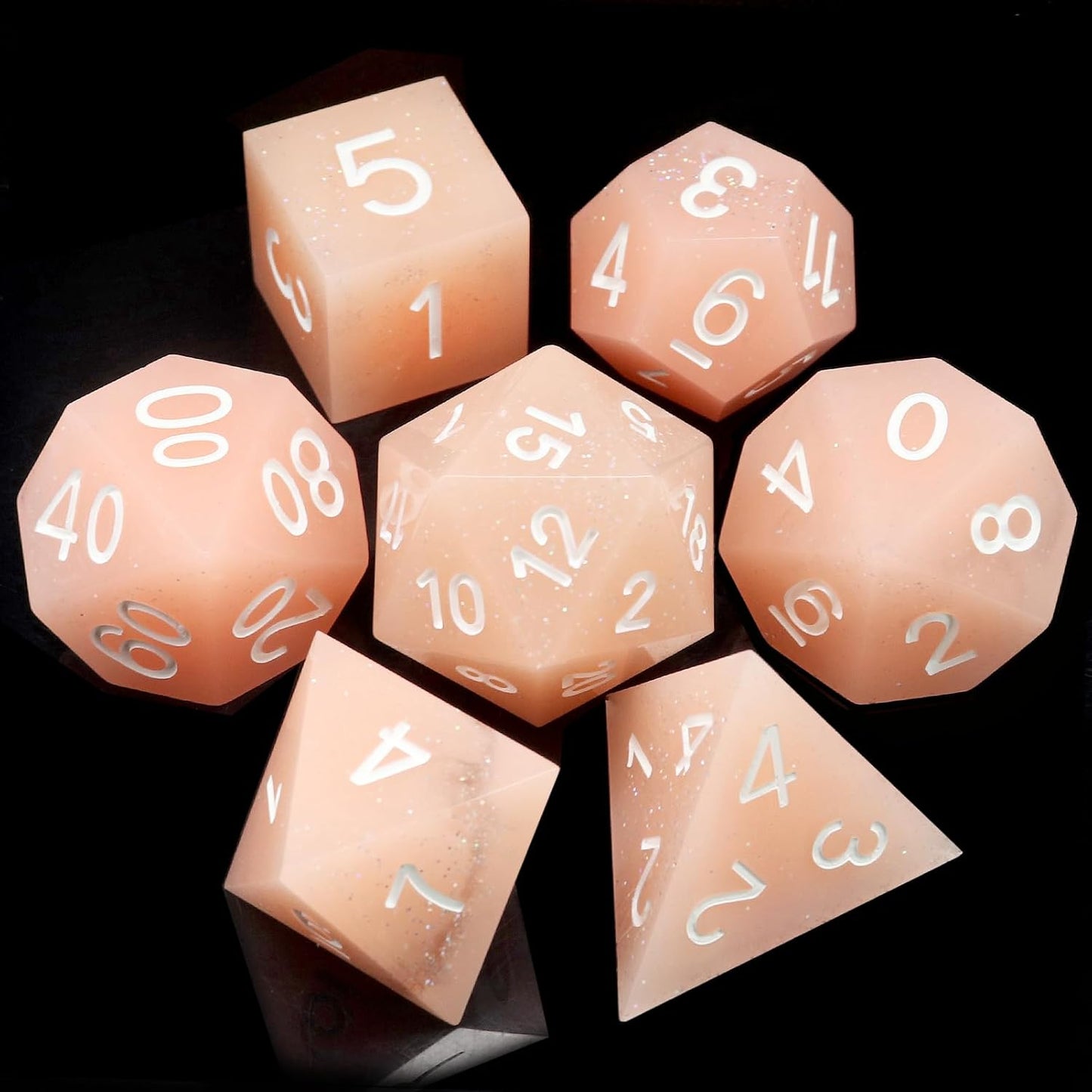 Haxtec Sharp Edge Dice Pink Resin DND Dice Set with Case Glitter Polyhedral D&D Dice for TTRPGs Compatible with Dungeons and Dragons DND Gift-Pink Silver Glitter