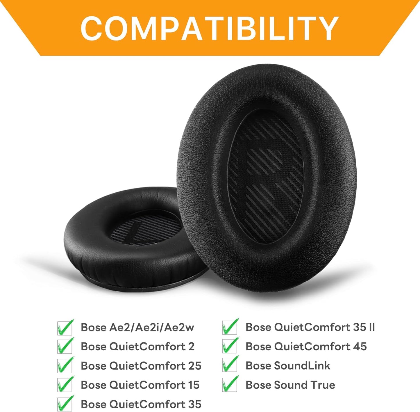 Replacement Ear Pads for Bose QuietComfort 35 (QC35) & Quiet Comfort 35 II (QC 35 ii) Headphones, EarPads Cushions with Noise Isolation Memory Foam, Softer Protein Leather, Added Thickness