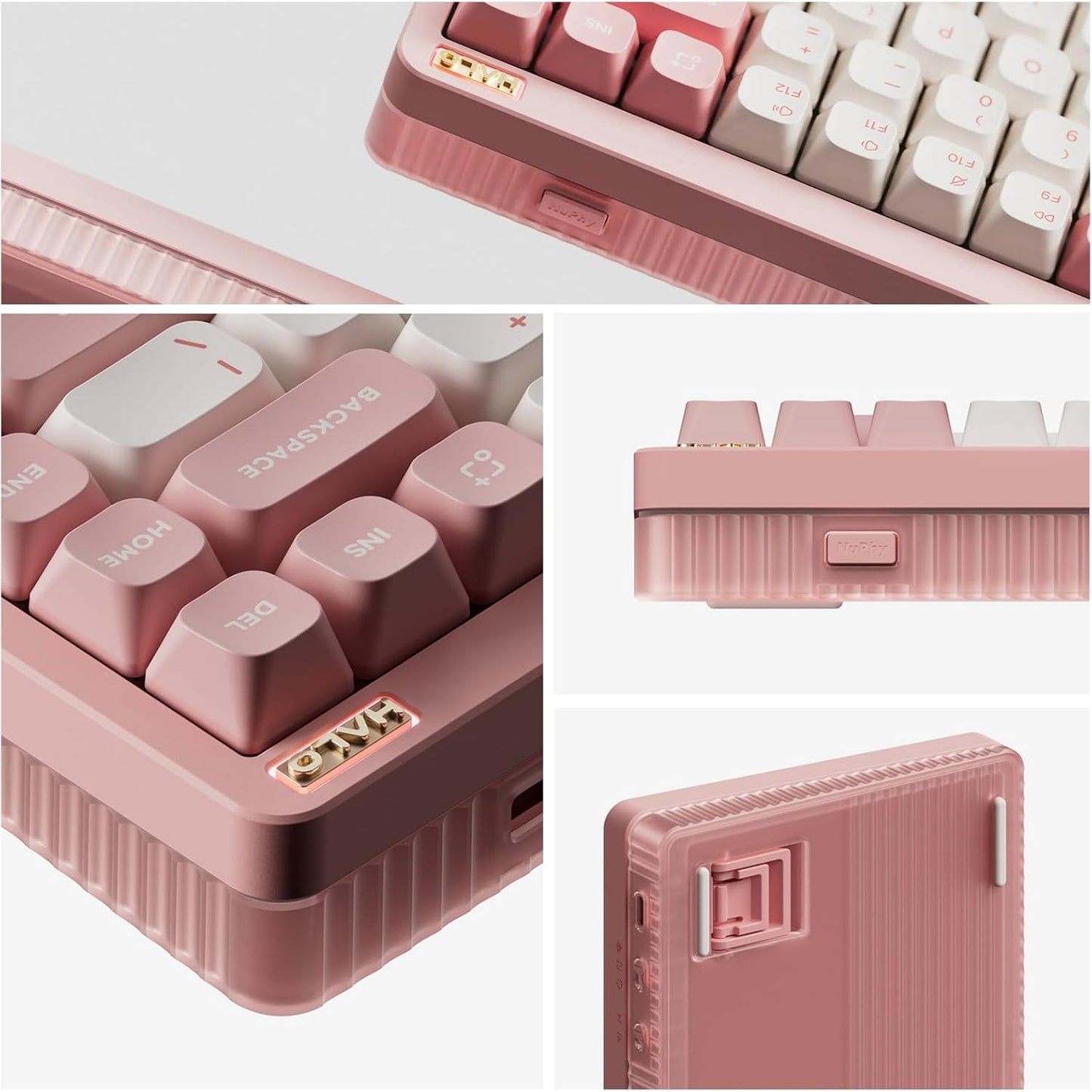 nuphy Halo75 V2 Mechancial Gaming Kyeboard,75% Wireless Hot Swappable Bluetooth Keyboard,83 Kyes RGB Backlit Keyboard,Support Bluetooth/2.4GHz/USB-C (Pink, Lemon (55gf))