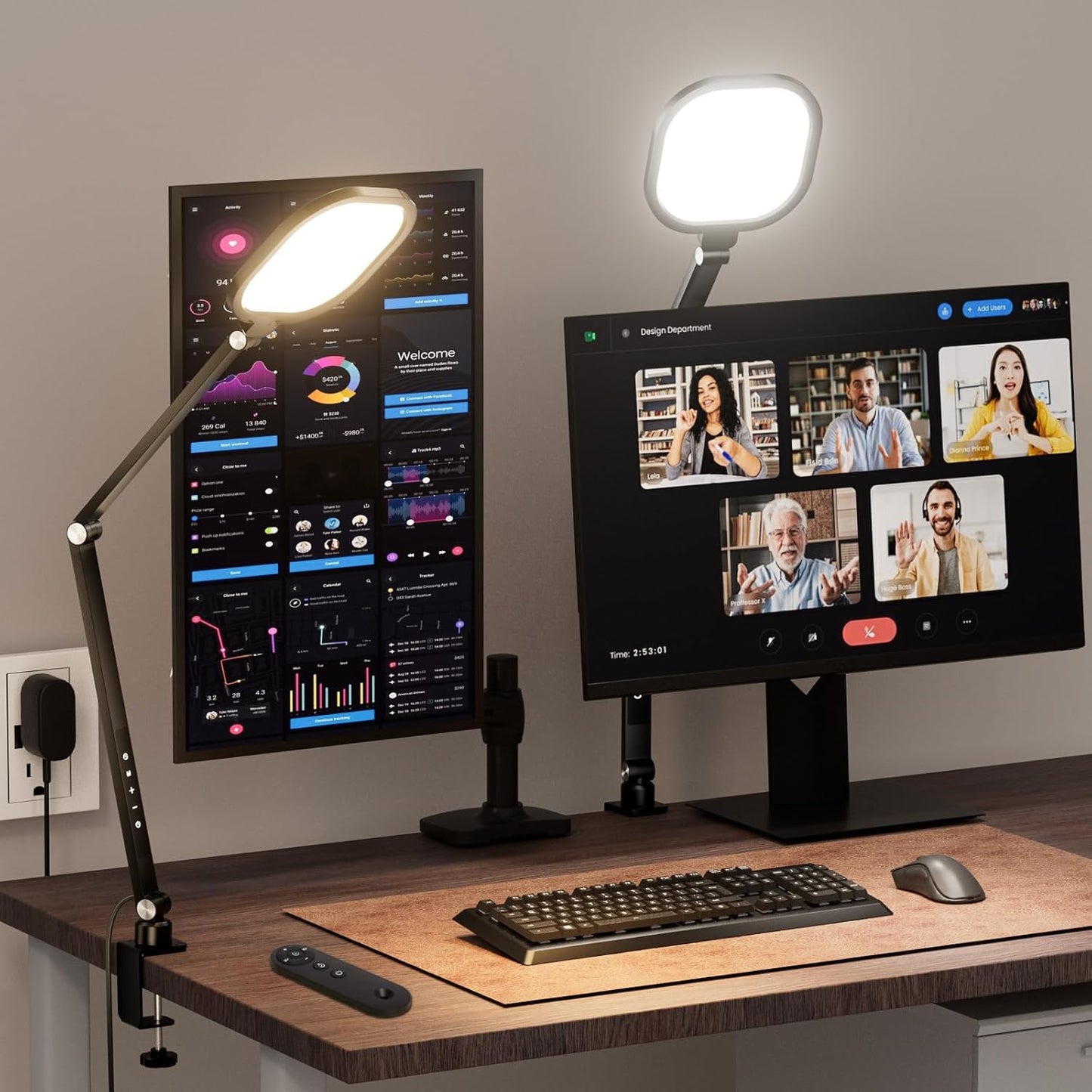 2 Packs Video Conference Light for Computer, 15W LitONES Desk Light for Zoom Calls Meeting with C-Clamp & Metal Swing Arm, Podcast Lighting Kit with Remote, Memory & Timing CRI＞95