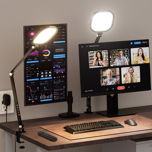 2 Packs Video Conference Light for Computer, 15W LitONES Desk Light for Zoom Calls Meeting with C-Clamp & Metal Swing Arm, Podcast Lighting Kit with Remote, Memory & Timing CRI＞95