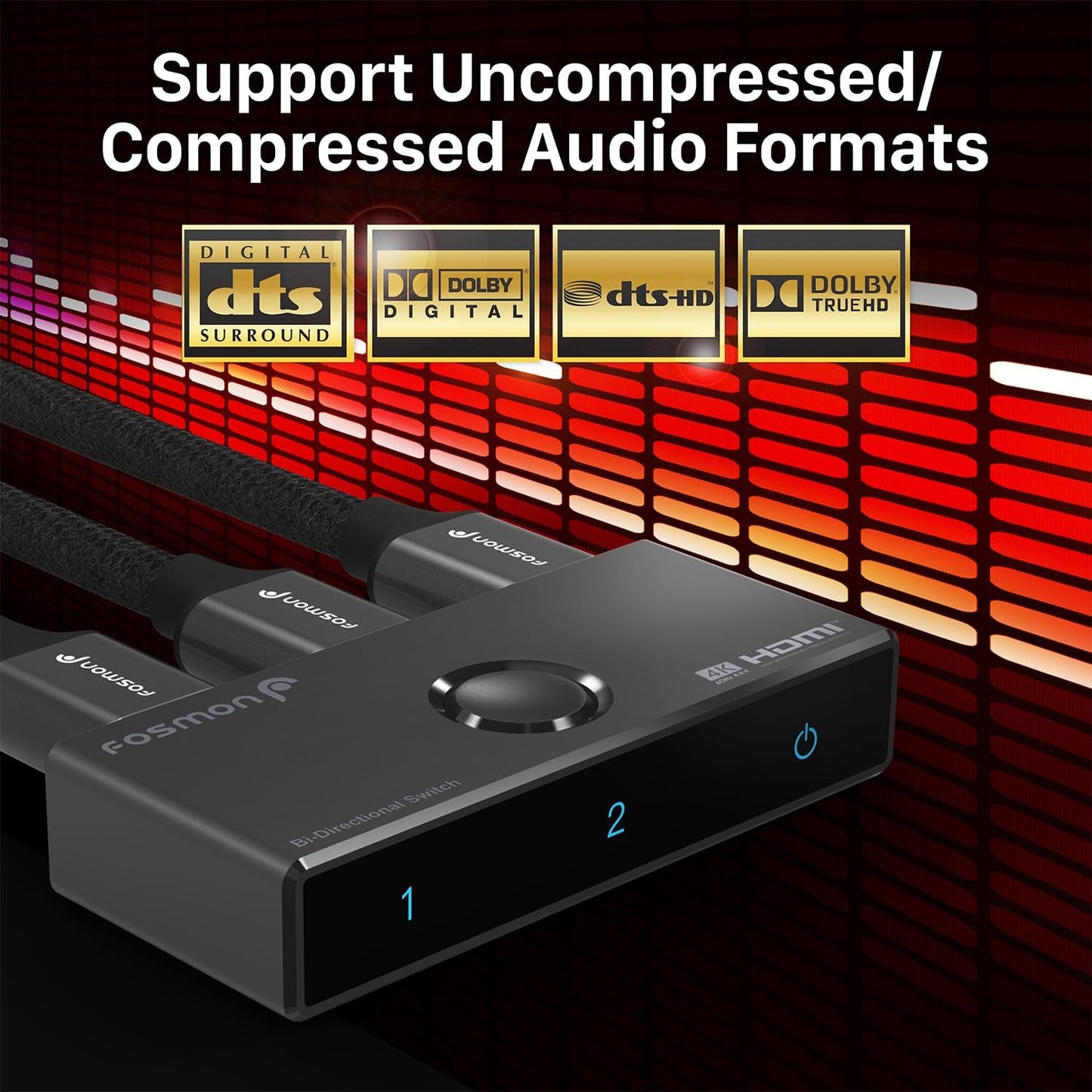 Fosmon 4K HDMI Switch 4K@60Hz, Bi-Directional 1 in 2 Out / 2 in 1 Out HDMI Switcher, High Speed 18Gbps Splitter Selector Compatible with PS5, PS4, Xbox, Roku, Apple TV, Fire Stick