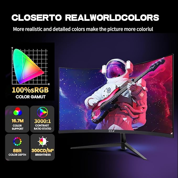 ZZA 24 Inch Monitor 200 HZ 1080p 2800R,Curved PC Monitor VA 120% sRGB FreeSync Frameless Full on Three Sides Blue Light Filter,HDMI DP USB Ports,Computer Monitor for Business Office and Casual Gaming