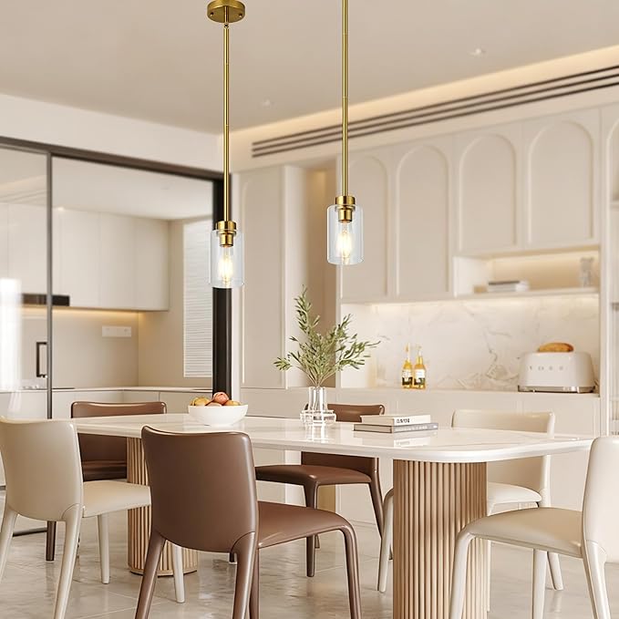 Brass Pendant Lights Kitchen Island, Glass Pendant Light Mordern Kitchen Island Pendant Lights Set of 2 Pack