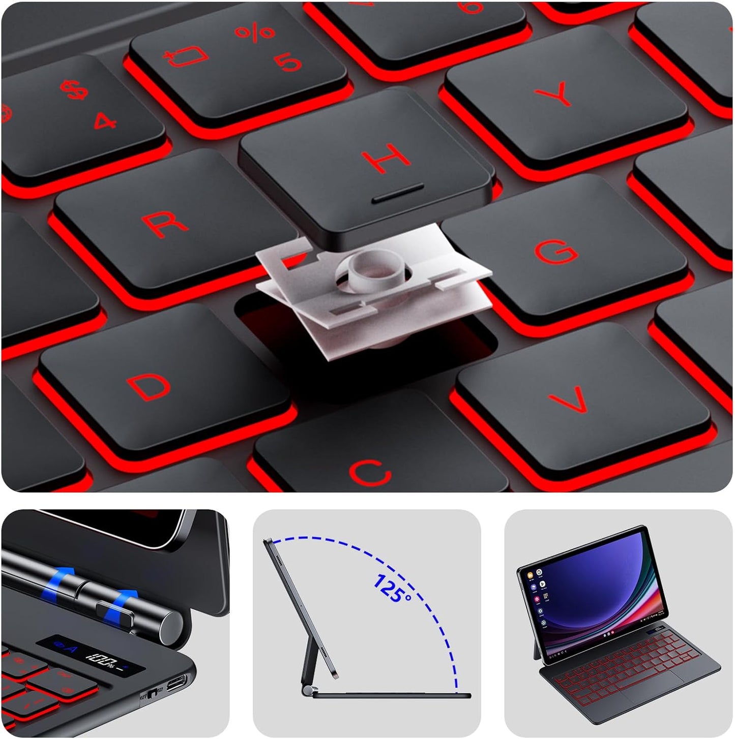 Magentic Keyboard Case for Samsung Galaxy Tab S10+/ S9+ /S9 FE+/S8+/S7+/S7 FE 12.4", 7 Color Backlit Wireless Bluetooth Magic Keyboard Case Cover Stand,Multi-Touch Trackpad,LED Power Display