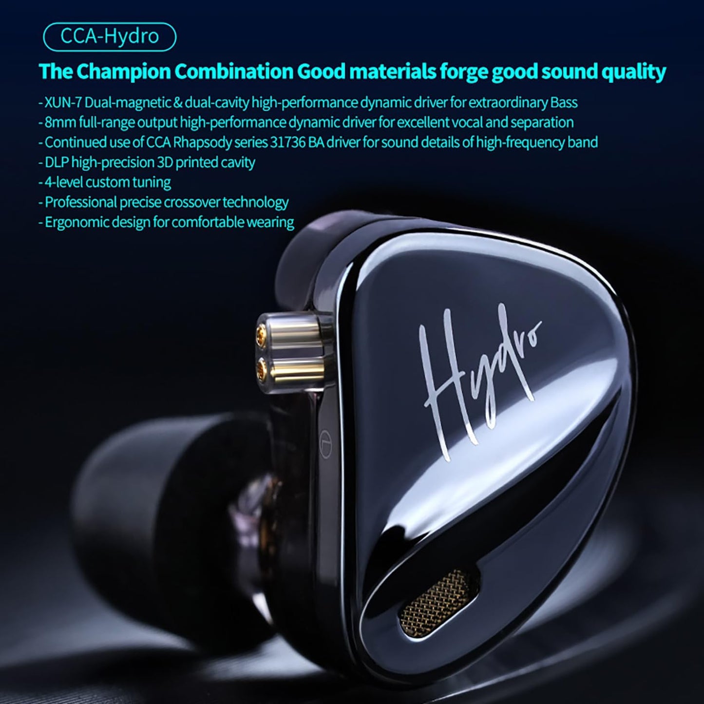 CCA Hydro in Ear Monitor Headphones with 4 Tuning Switches, 2DD 8BA Hybrid Driver Gaming Earbuds, HiFi Bass IEM Earphones for Musicians Singers Audio Engineers Audiophile Dj Drummers