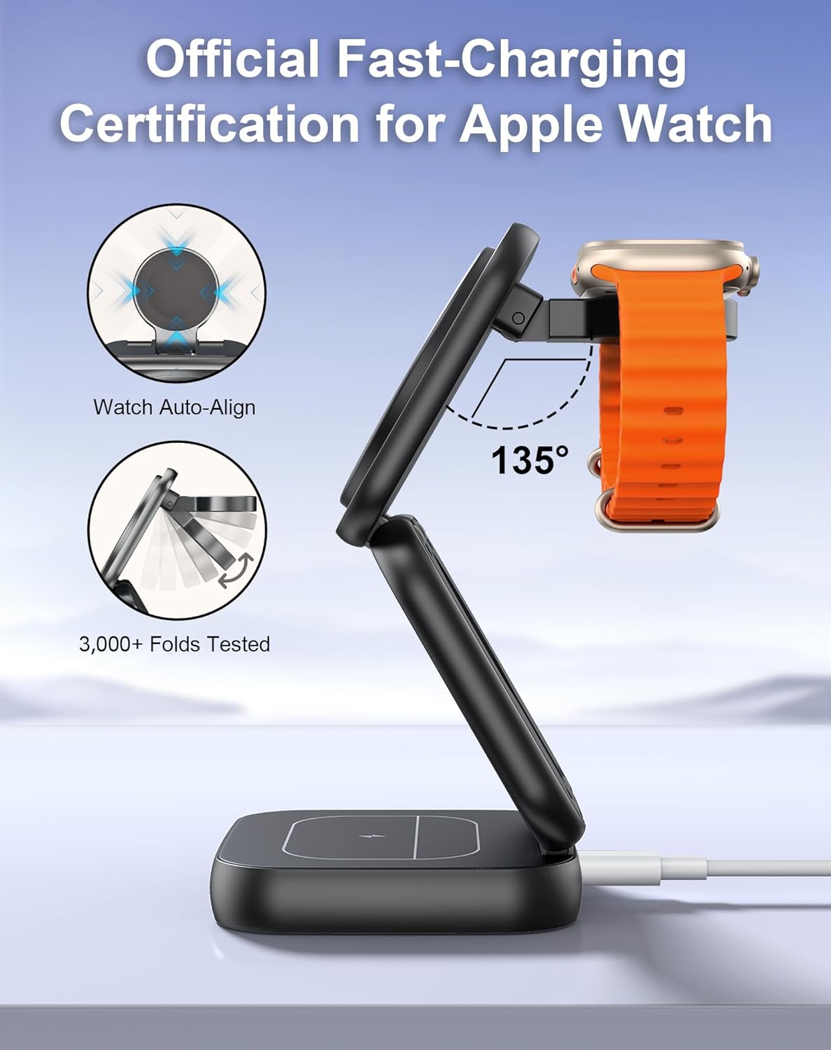 5-in-1 Wireless Charger for MagSafe, AC ISLAND Portable Travel Charging Station, 15W Max Fast Foldable Magnetic Stand, Evolved for iPhone 16/15/14/13 Series, Apple Watch, AirPods (with 35W Adapter)