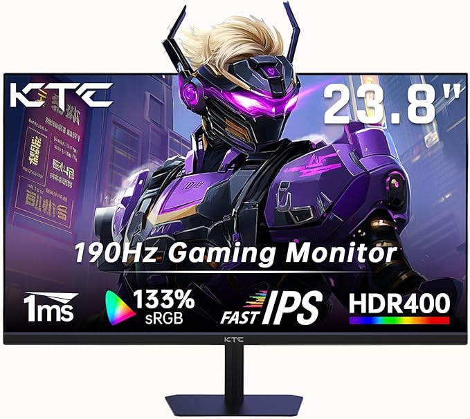 KTC 24 Inch 180Hz/190Hz Gaming Monitor, FHD PC Computer Monitor with Fast IPS Panel, HDR400, 133% sRGB, Bluelight Filter, 2 HDMI & 1 DP Port, Compatible Freesync and Wall Mountable, H24F8