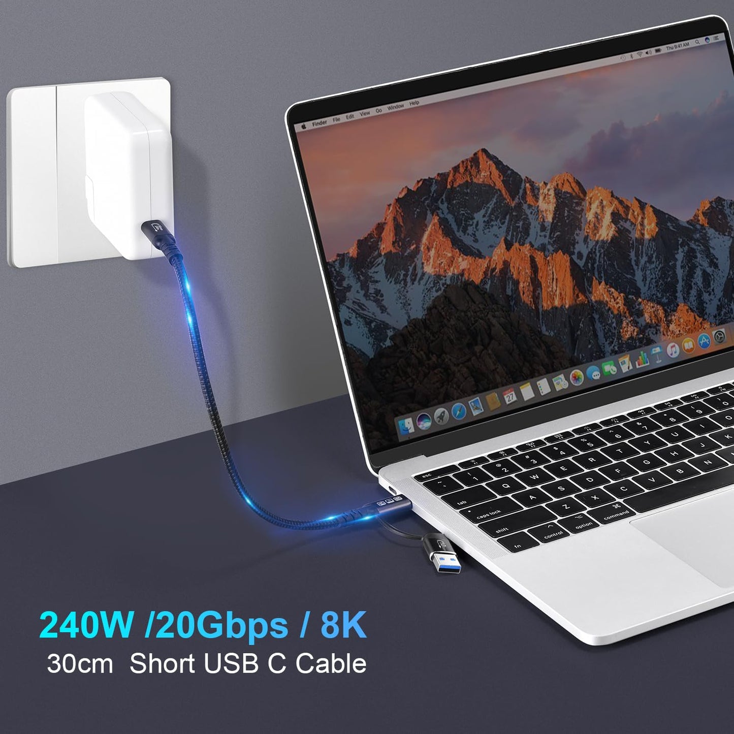 CABLEDECONN USB2.0 A to USB C 3.2 Type C 20Gbps Male to Male Detachable 0.5m 1.6ft Cable Data Extension 10Gbps 240W Fast Charge 8K Ultra HD Video Data Connection Power Line