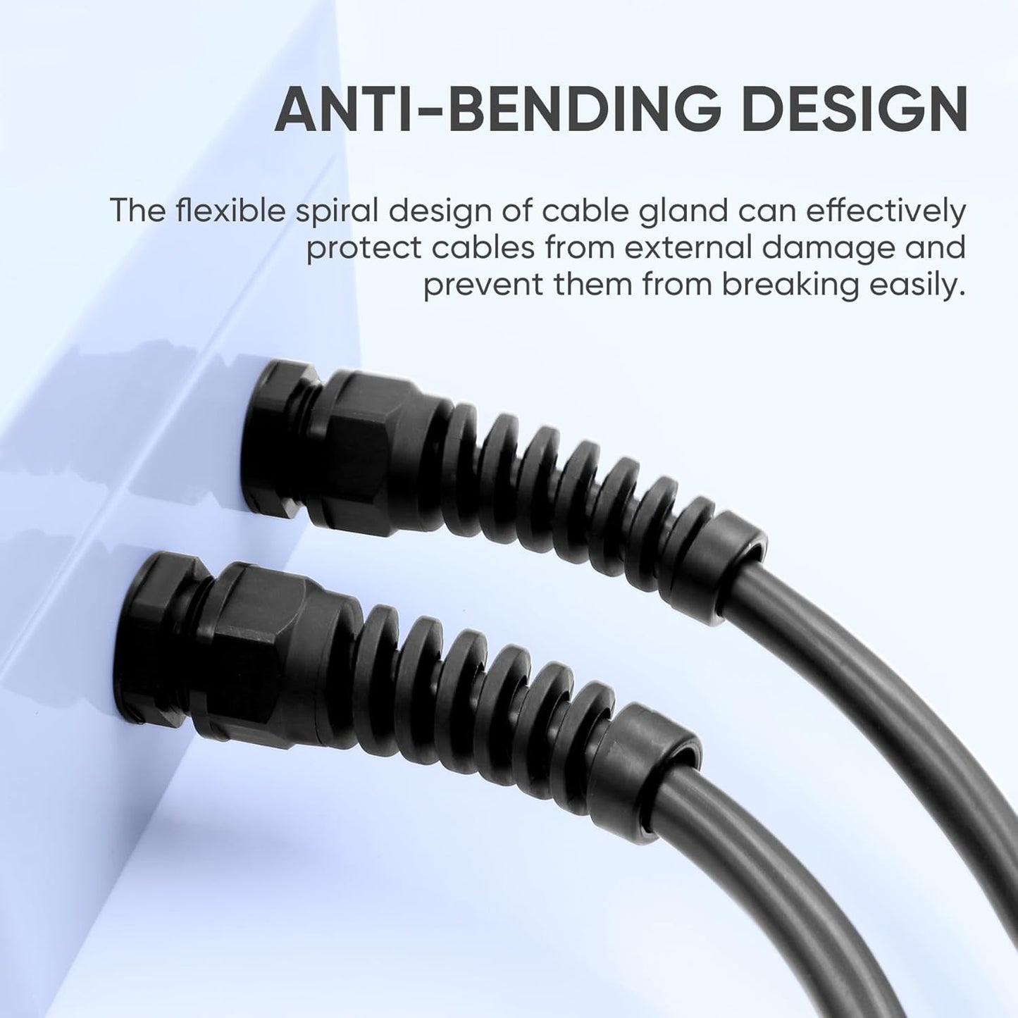 Strain Relief Cord Connector,LISTENJIALE 5Pcs NPT 3/4" Waterproof Cable Gland Flex Spiral Strain Relief Adjustable 12.5-18mm Cable Connector Nylon Joint with Gaskets(Black)