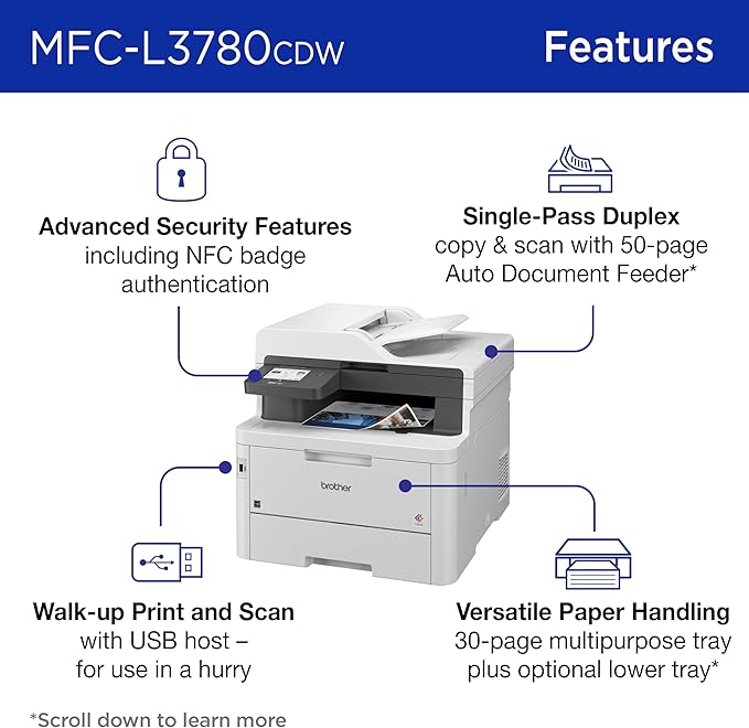 Brother MFCL3780CDW Wireless Digital Color All-in-One Laser Printer, Single Pass Duplex Copy & Scan | Includes 2 Month Refresh Subscription Trial ¹ Amazon Dash Replenishment Ready (Renewed Premium)