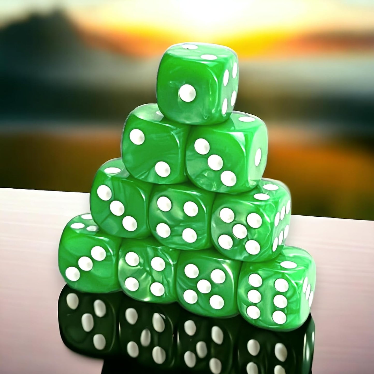 Luck Lab 10-Piece Acrylic D6 Dice Pack - Green Pearl (16mm, Hexahedron) for RPG, MTG, DND, Table Games