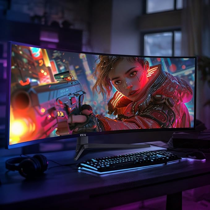 ZZA 49 Inch Ultrawide Curved Gaming Monitor, 120Hz, DQHD 5120x1440P, 1500R, Ultra-Wide 32:9 Screen, 1ms MPRT, HDR, FreeSync G-Sync Compatible, VESA Compatible, Height/Tilt Adjustable