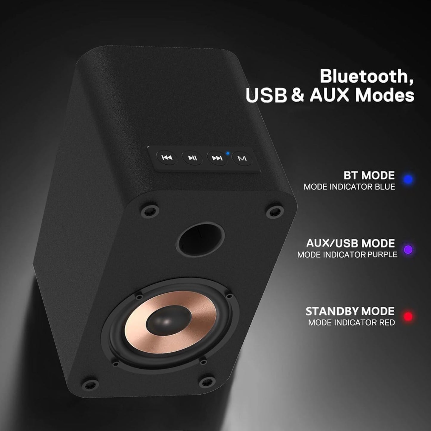 LONPOO Powered Bookshelf Speaker, Computer Speakers for Desktop and Laptop with 3" Alluminium Speaker,30 Watts RMS with Bluetooth,Aux,Sold As Pair