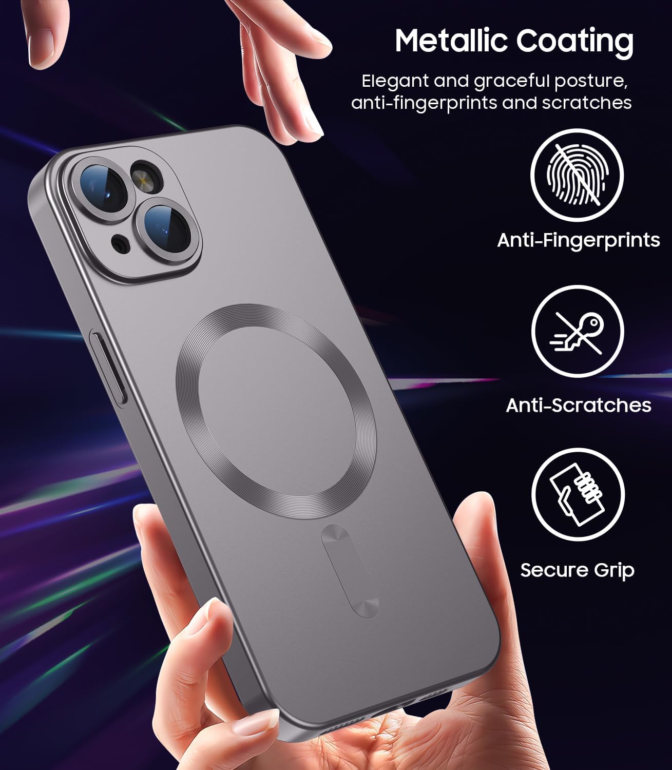 Magnetic for iPhone 14 Plus Case [Compatible with MagSafe][Built-in Camera Lens Protector] Slim Soft Silicone Bumper Shockproof Metallic Luster Phone Case (Gray)