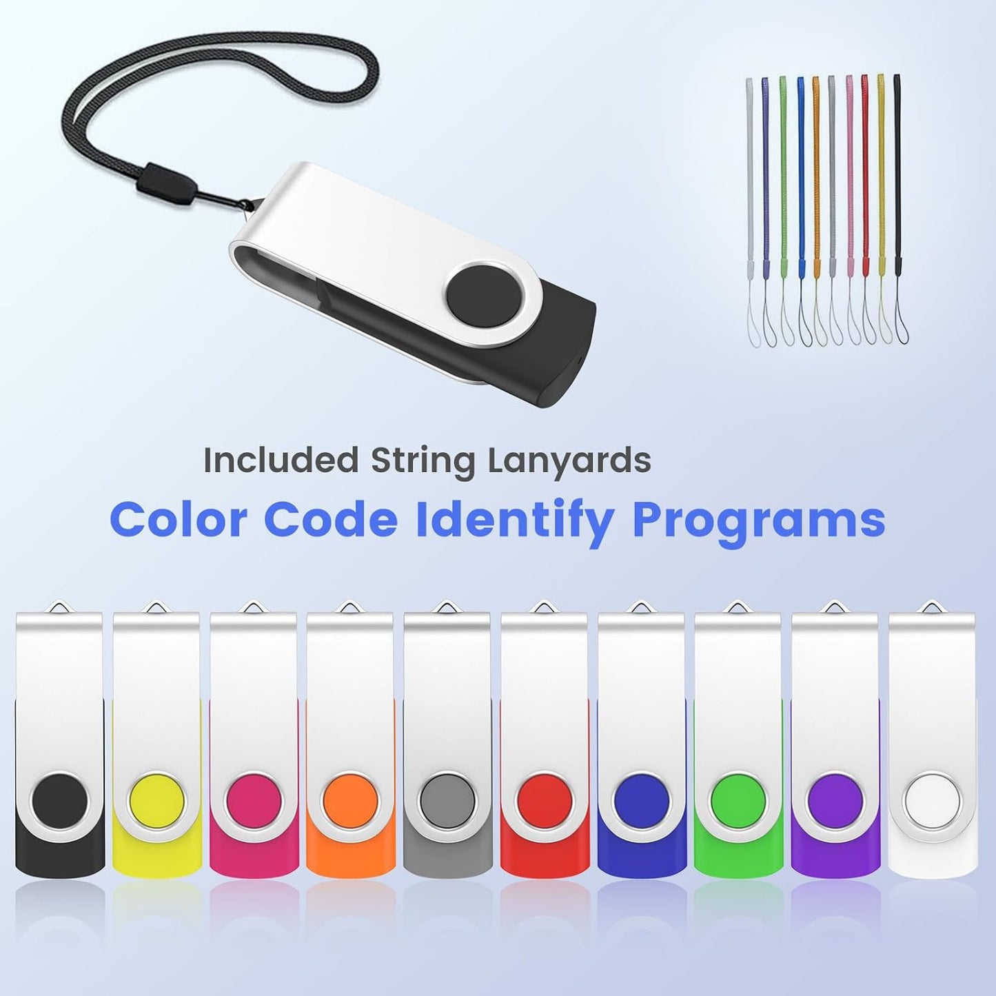 ABLAZE 512MB Flash Drive 10 Pack, USB 2.0 Memory Stick with Lanyards Swivel Thumb Drives Bulk 512MB Pendrive U Disk for Data Storage (Mixcolors)