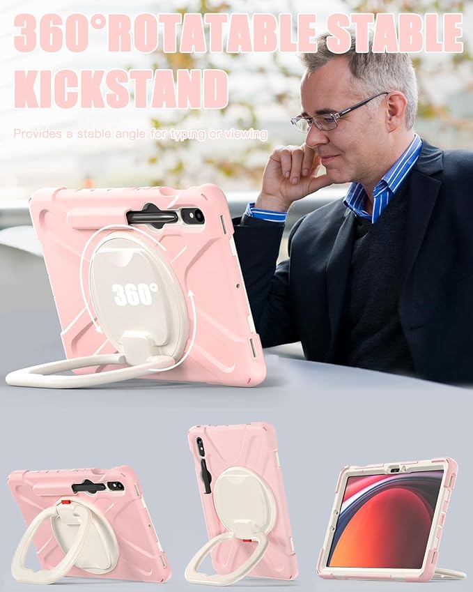 BRAECN Case for Samsung Galaxy Tab S10 Lite/S10 FE 2025 & S9 FE/S9 2023 & S8/S7 10.9"/11" | Heavy Duty Silicone Cover with Handle Grip, Kickstand, Shoulder Strap & S Pen Holder, Sakura Pink