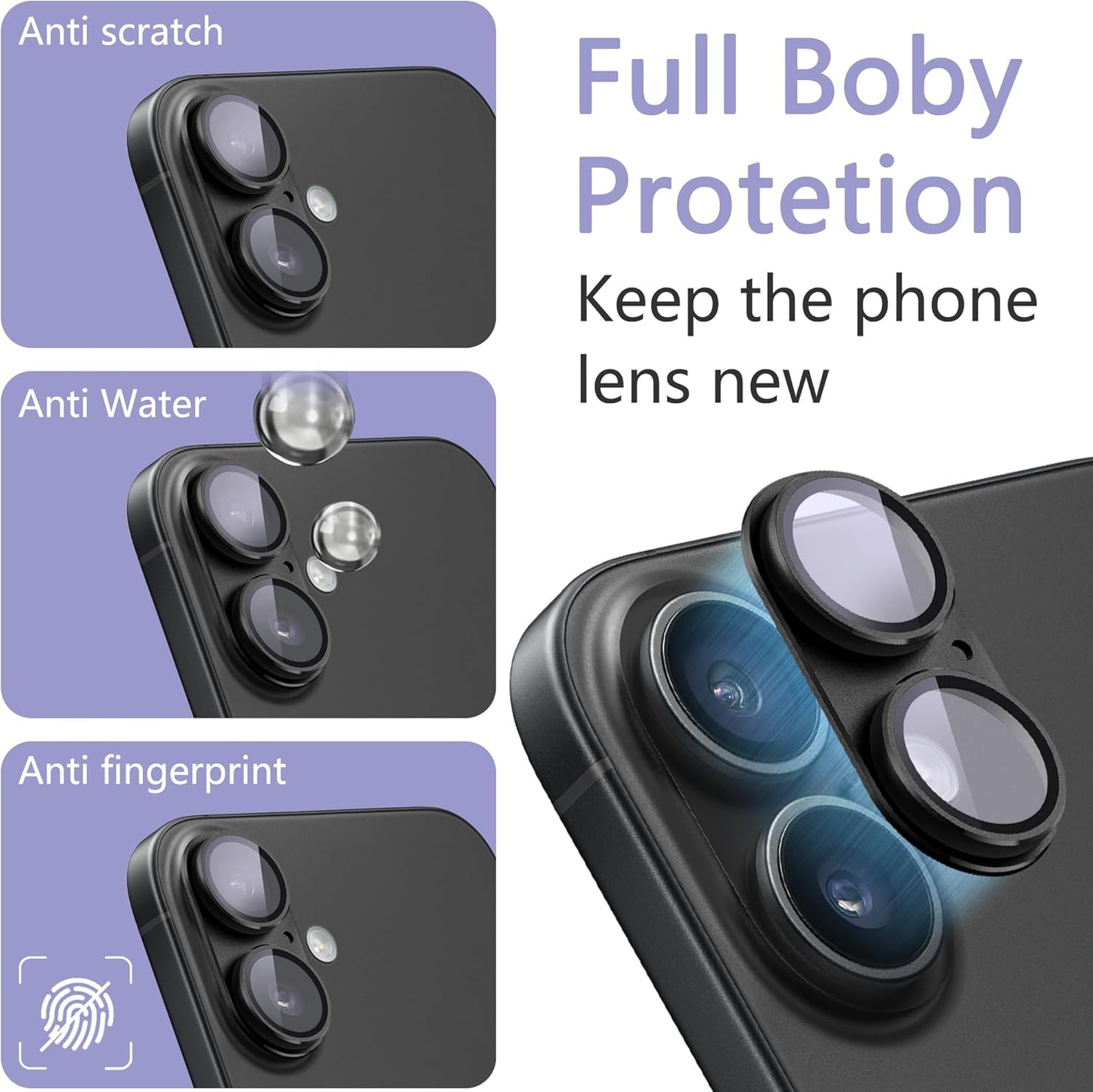 2 Pack Camera Lens Protector for iPhone 16 / iPhone 16 Plus,[Not Easy to Breakn ] AR Tempered Glass Strong Adsorption Metal Camera Cover Screen-Rose red